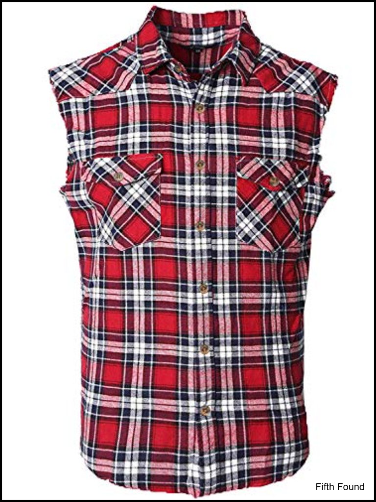Men's Casual Plaid Flannel Sleeveless Button-Up Vest Plus Size